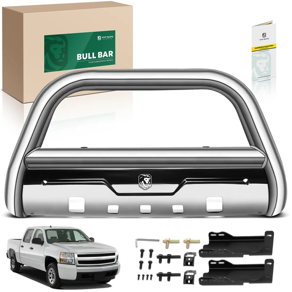 3.5 Inch Silver S/S 304 Bull Bar Front Bumper Grille Guard for 2007-2020 GMC Yukon