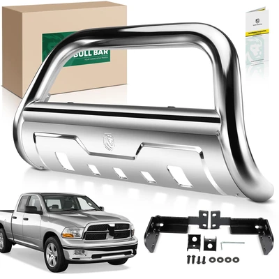 3.5 Inch Silver S/S 304 Bull Bar Front Bumper Grille Guard with Skid Plate