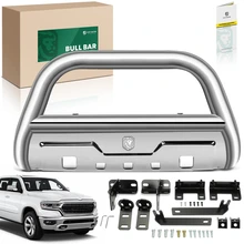 3.5 Inch Silver S/S 304 Bull Bar Front Bumper Grille Guard with Skid Plate for 2011-2018 Ram 1500