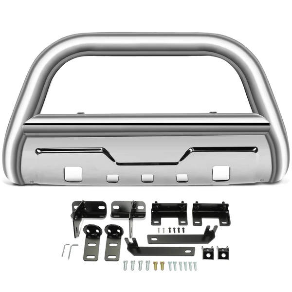 3.5 Inch Silver S/S 304 Bull Bar Front Bumper Grille Guard with Skid Plate for 2009-2010 Dodge Ram 1500