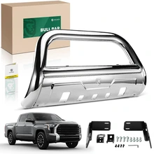 3.5 Inch Silver S/S 304 Bull Bar Front Bumper Grille Guard with Formed Skid Plate for 2011-2018 Ram 3500