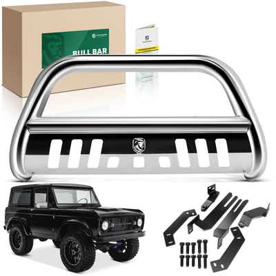 3 Inch Silver S/S 304 Bull Bar Front Bumper Grille Guard with Skid Plate