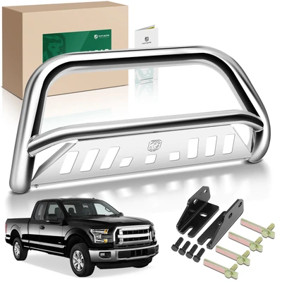 3 Inch Silver S/S 304 Bull Bar Front Bumper Grille Guard with Skid Plate