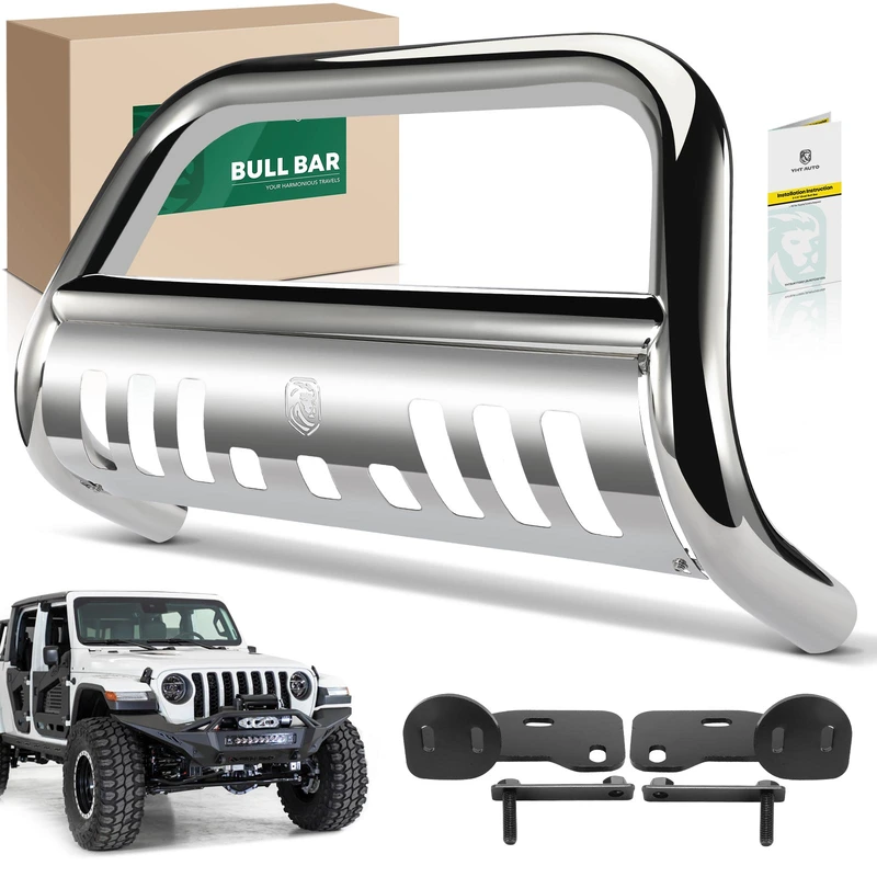 3 Inch Silver S/S 304 Bull Bar Front Bumper Grille Guard for Jeep Wrangler JL 18-24 Gladiator JT