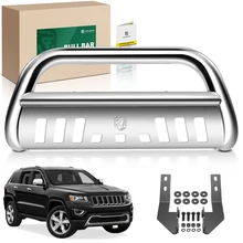3 Inch Silver S/S 304 Bull Bar Front Bumper Grille Guard with Skid Plate for 2022-2024 Jeep Grand Cherokee