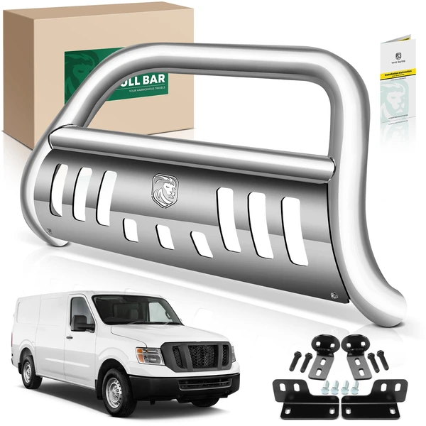 3 Inch Silver S/S 304 Bull Bar Front Bumper Grille Guard with Skid Plate for 2016-2022 Nissan TITAN XD