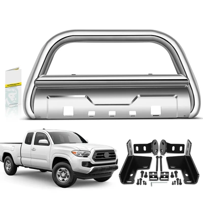 3.5 Inch Silver S/S 304 Bull Bar Front Bumper Grille Guard with Skid Plate