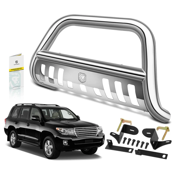 3 Inch Silver S/S 304 Bull Bar Front Bumper Grille Guard with Skid Plate for 2014-2016 Toyota Highlander
