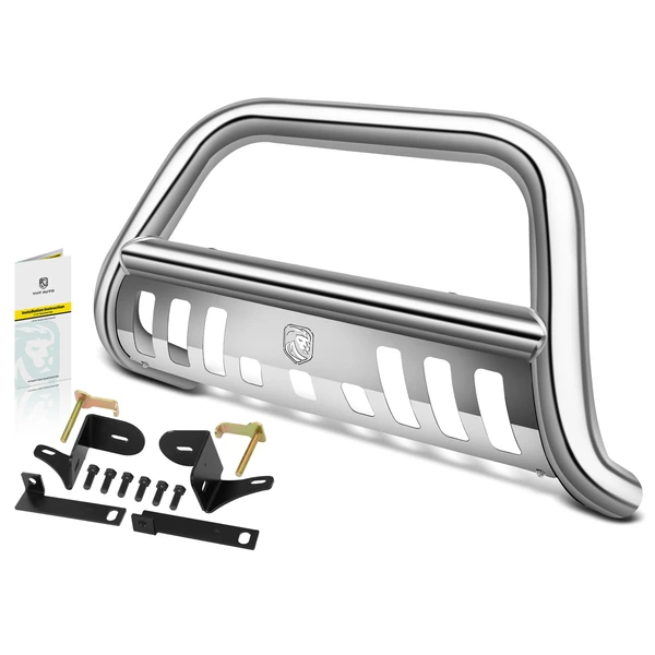 3 Inch Silver S/S 304 Bull Bar Front Bumper Grille Guard with Skid Plate for 2014-2016 Toyota Highlander