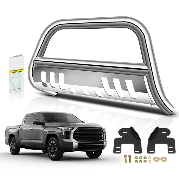 2.5 Inch Silver S/S 304 Bull Bar Front Bumper Grille Guard with Skid Plate for 2003-2009 Toyota 4Runner