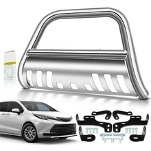 2.5 Inch Silver S/S 304 Bull Bar Front Bumper Grille Guard with Skid Plate
