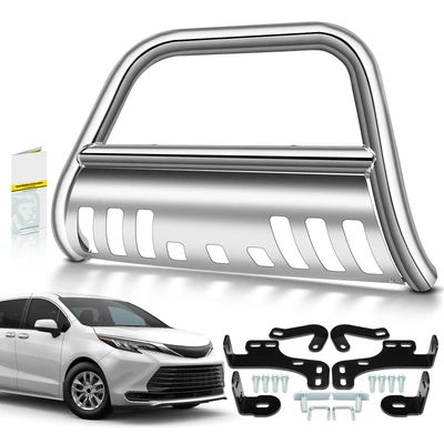 2.5 Inch Silver S/S 304 Bull Bar Front Bumper Grille Guard with Skid Plate