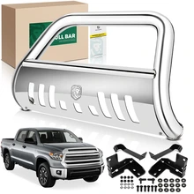 3 Inch Silver S/S 304 Bull Bar Front Bumper Grille Guard with Skid Plate for 2022-2024 Toyota Tundra
