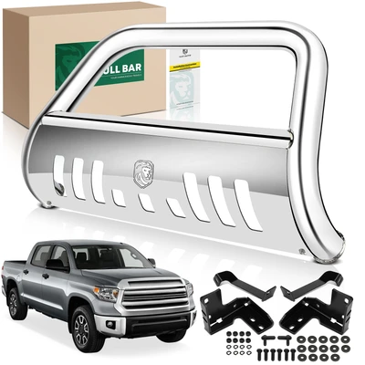 3 Inch Silver S/S 304 Bull Bar Front Bumper Grille Guard with Skid Plate