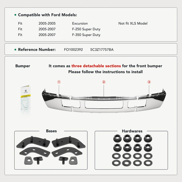 Front Chrome Bumper Face Bar for 2005 Ford Excursion