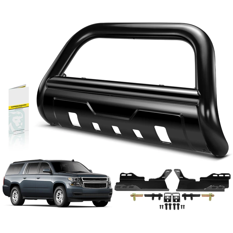 3.5 Inch Black Carbon Steel Bull Bar Front Bumper Grille Guard for 2018 Chevrolet Silverado 1500