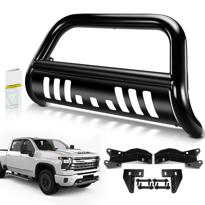 3 Inch Black Carbon Steel Bull Bar Front Bumper Push Grille Guard for 2023 Chevrolet Silverado 2500 HD