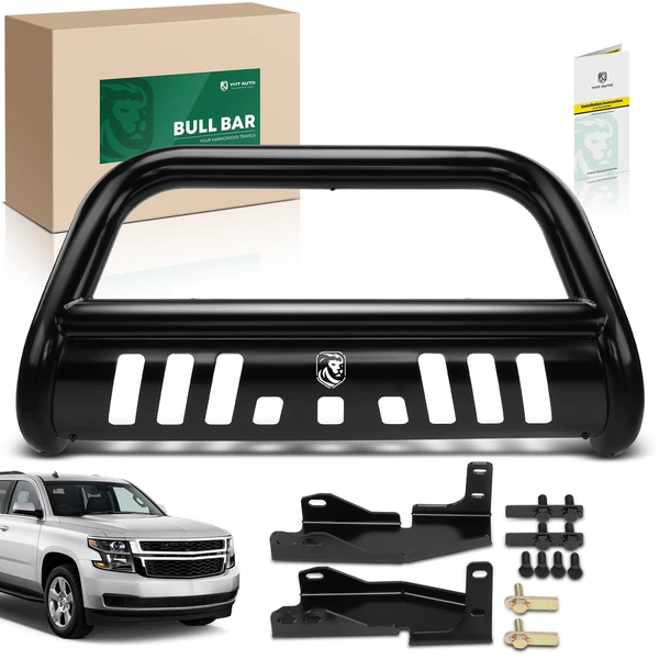 3 Inch Black Carbon Steel Bull Bar Front Bumper Push Grille Guard for 2021-2024 Chevrolet Tahoe