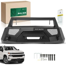 Textured Black Carbon Steel Winch Front Bumper Grille Guard with Winch Frame
