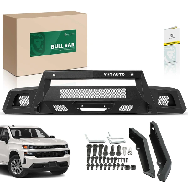 Fine Textured Black Carbon Steel Winch Front Bumper Grille Guard with Winch Frame for Chevy Silverado 1500