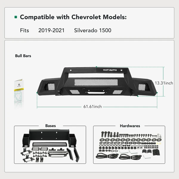 Fine Textured Black Carbon Steel Winch Front Bumper Grille Guard with Winch Frame for Chevy Silverado 1500