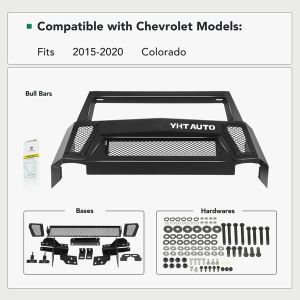 Textured Black Carbon Steel Bull Bar Front Bumper Grille Guard for Chevy Colorado 2015-2020 not fit ZR2