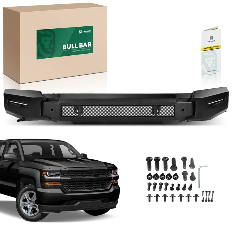 Texture Black Carbon Steel Bull Bar Front Bumper Grille Guard for 2019 Chevrolet Silverado 1500