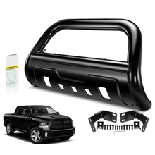 3.5 Inch Black Carbon Steel Bull Bar Front Bumper Grille Guard with Formed Skid Plate for Ram 2500 3500