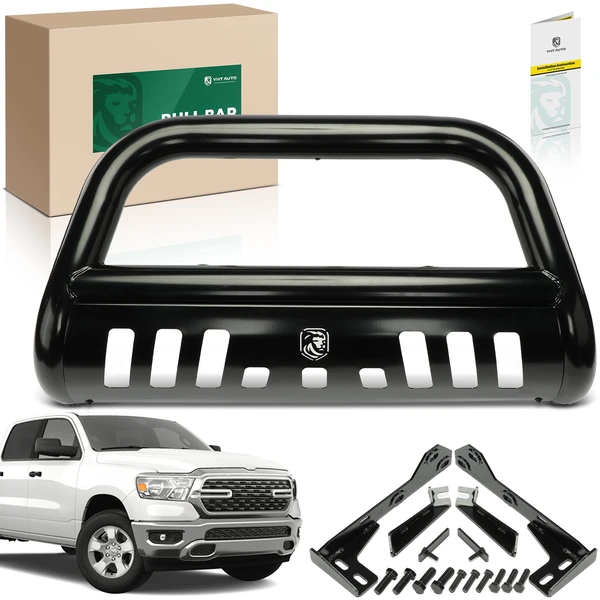 3 Inch Black Carbon Steel Bull Bar Front Bumper Grille Guard for 2019-2024 Ram 1500