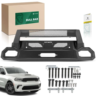 Textured Black Carbon Steel Bull Bar Front Bumper Grille Guard with winch frame