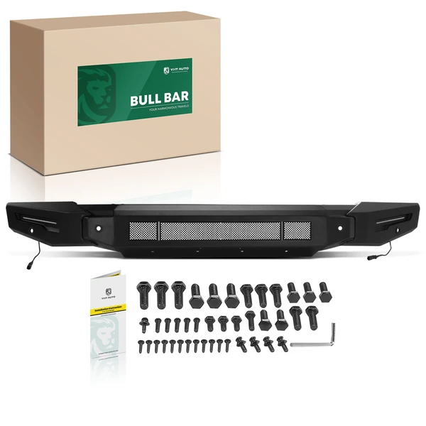 Black MD-1 Carbon Steel Bull Bar Front Bumper Grille Guard without Skid Plate for 2019-2024 Ram 1500