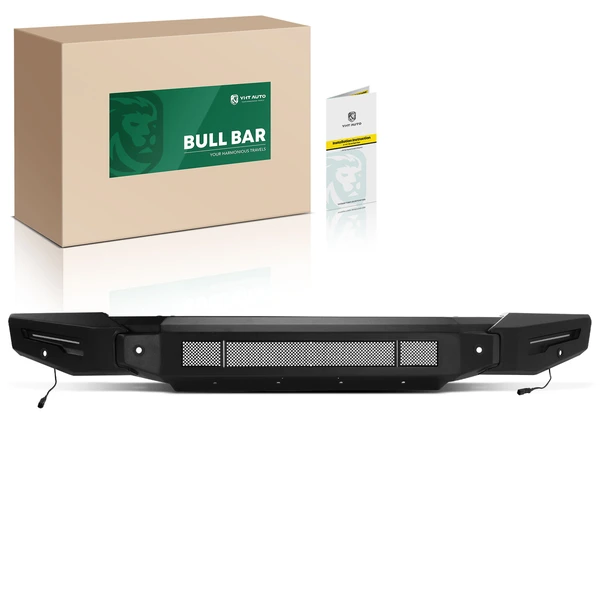 Black MD-1 Carbon Steel Bull Bar Front Bumper Grille Guard without Skid Plate for 2019-2024 Ram 1500