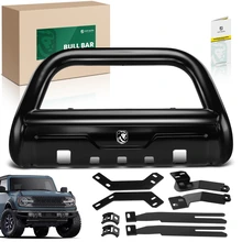 3.5 Inch Black Carbon Steel Oval Bull Bar Front Bumper Grille Guard with Skid Plate for 2021-2024 Ford Bronco