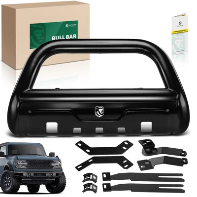 3.5 Inch Black Carbon Steel Oval Bull Bar Front Bumper Grille Guard with Skid Plate