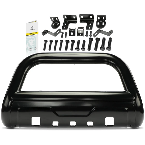 3.5 Inch Black Carbon Steel Bull Bar Front Bumper Grille Guard with Skid Plate for 2019-2023 Ford Ranger