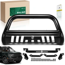 3 Inch Black Carbon Steel Bull Bar Front Bumper Grille Guard with Skid Plate for 2021-2024 Ford Bronco