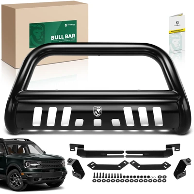 3 Inch Black Carbon Steel Bull Bar Front Bumper Grille Guard with Skid Plate