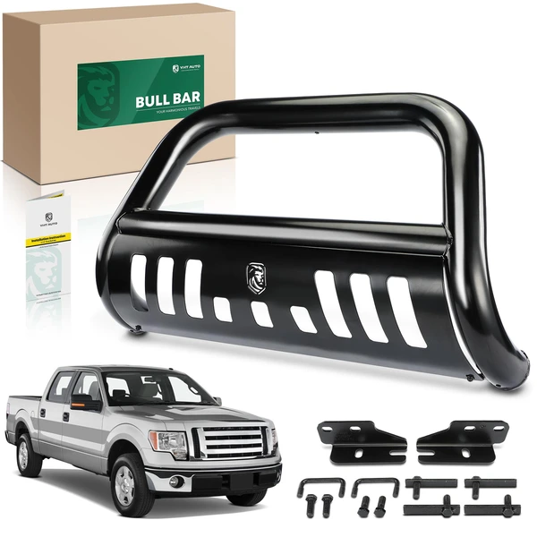 3 Inch Black Carbon Steel Bull Bar Front Bumper Grille Guard with Skid Plate for 2003-2017 Ford Expedition