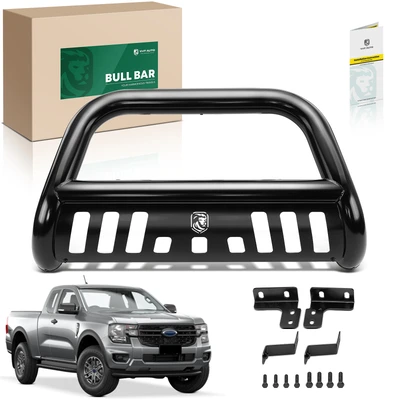 3 Inch Black Carbon Steel Bull Bar Front Bumper Grille Guard with Skid Plate