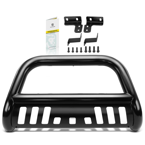 3 Inch Black Carbon Steel Bull Bar Front Bumper Grille Guard with Skid Plate for 2019-2023 Ford Ranger