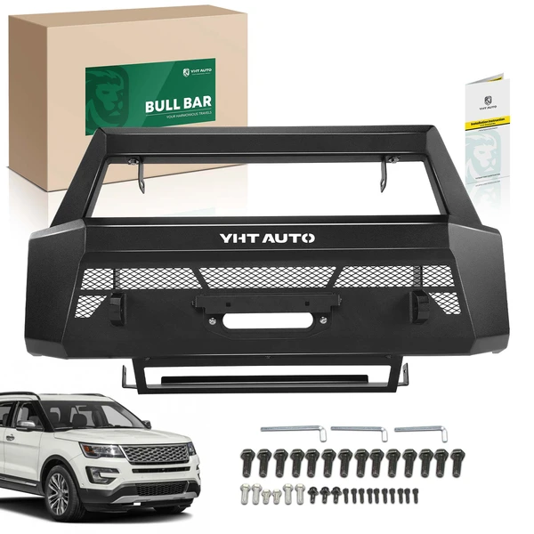 Fine Textured Black Carbon Steel Winch Front Bumper Grille Guard without Light for 2015-2017 Ford F-150