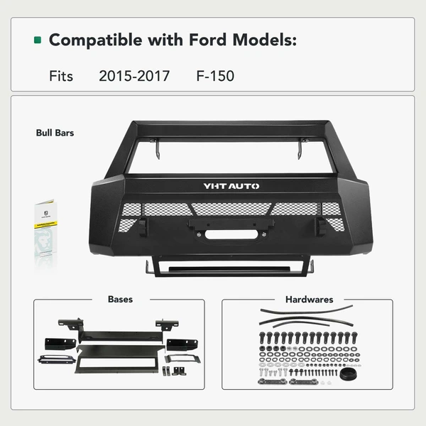 Fine Textured Black Carbon Steel Winch Front Bumper Grille Guard without Light for 2015-2017 Ford F-150