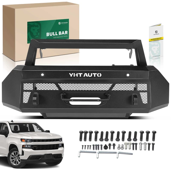 Fine Textured Black Carbon Steel Winch Front Bumper Grille Guard with Winch Frame for 2021-2023 Ford F-150