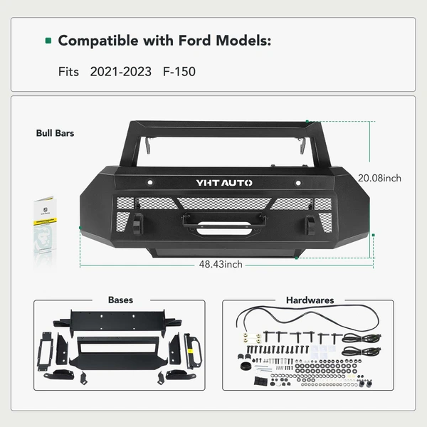 Fine Textured Black Carbon Steel Winch Front Bumper Grille Guard with Winch Frame for 2021-2023 Ford F-150