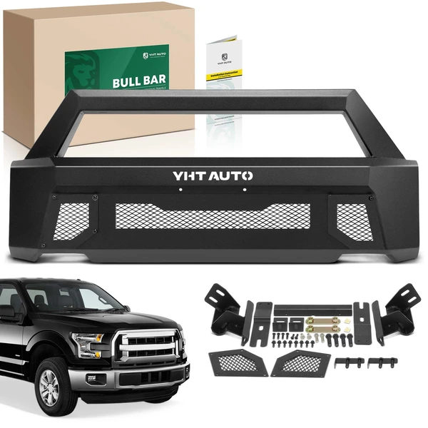 Fine Textured Black Carbon Steel Bull Bar Front Bumper Grille Guard without Lights for 2015-2017 Ford F-150