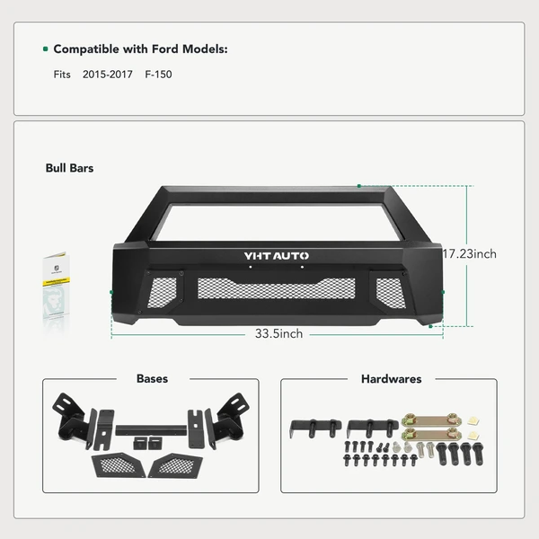 Fine Textured Black Carbon Steel Bull Bar Front Bumper Grille Guard without Lights for 2015-2017 Ford F-150