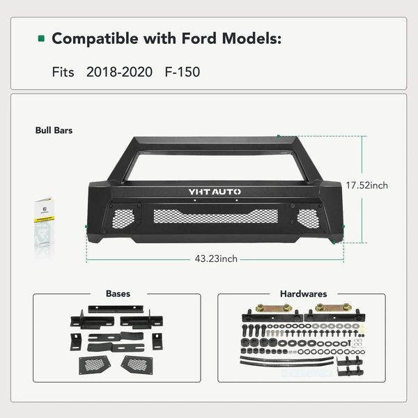 Fine Textured Black Carbon Steel Bull Bar Front Bumper Grille Guard for Ford F-150 2018-2020