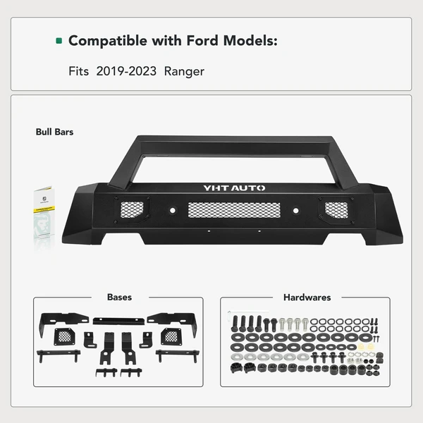 Textured Black Carbon Steel Front Bumper without Lights for 2019-2023 Ford Ranger