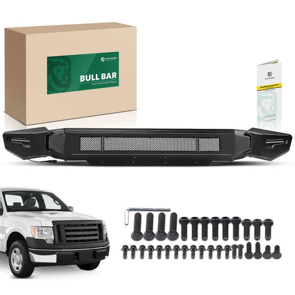 Fine Textured Black Carbon Steel Bull Bar Front Bumper Grille Guard without Lights for 2009-2014 Ford F-150