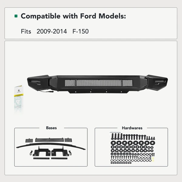 Fine Textured Black Carbon Steel Bull Bar Front Bumper Grille Guard without Lights for 2009-2014 Ford F-150
